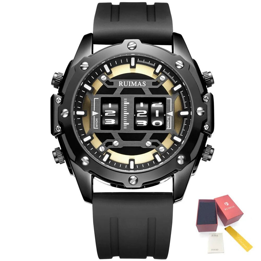 RUIMAS Mens Watches Roller Pointer Sports Quartz WristWatch Fashion Luxury Silicone Strap Waterproof Relogio Masculino 553