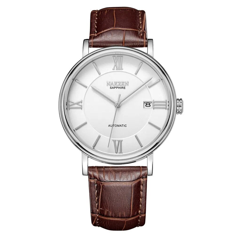NAKZEN 7002 Men Business Automatic Mechanical Watches Brand Luxury Leather Man Wrist Watch Male Clock Relogio Masculino Miyota 9015