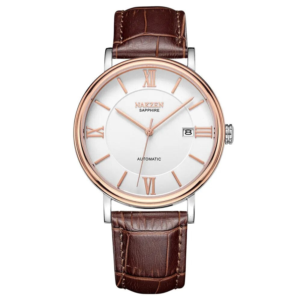 NAKZEN 7002 Men Business Automatic Mechanical Watches Brand Luxury Leather Man Wrist Watch Male Clock Relogio Masculino Miyota 9015