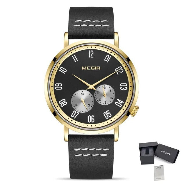 MEGIR Fashion Casual Men Watches Luxury Leather Quartz Sport Wristwatch Waterproof Luminous Clock Large Dial Relogio Masculino 1083
