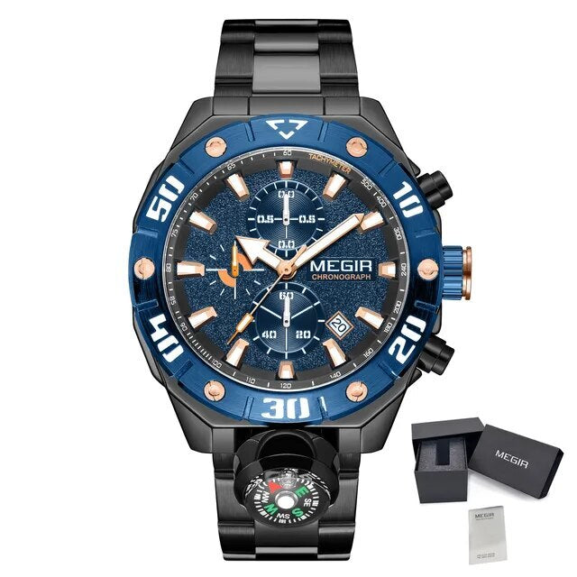 MEGIR Watch Top Brand Luxury Business Quartz Watches Chronograph Stainless Steel Calendar Luminous Clock WristWatch Montre Homme 2219