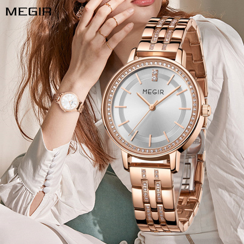 MEGIR Luxury Watches for Women Stainless Steel Dress Clock Fashion Elegant Wristwatch Quartz Watch Ladies Clock Reloj Mujer 7012