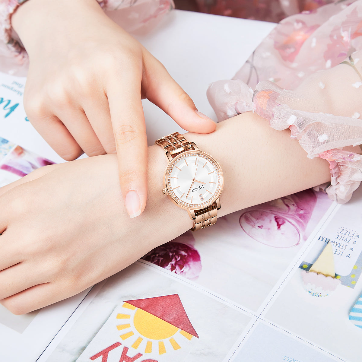 MEGIR Luxury Watches for Women Stainless Steel Dress Clock Fashion Elegant Wristwatch Quartz Watch Ladies Clock Reloj Mujer 7012