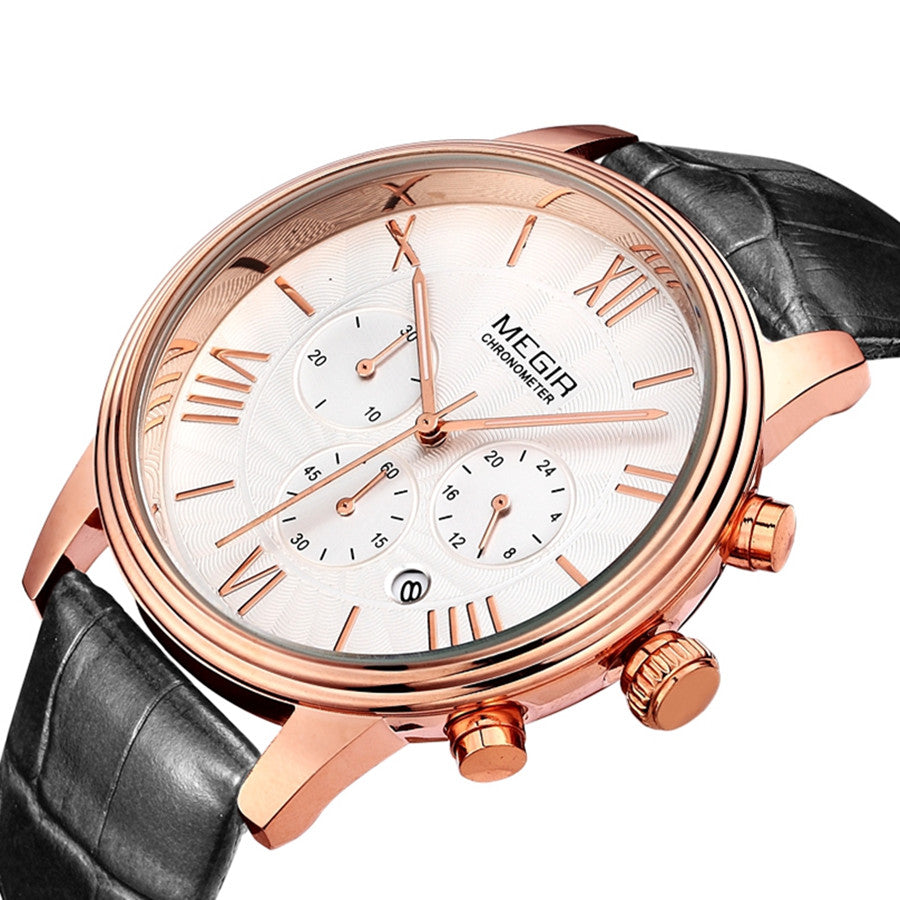 MEGIR Brown Retro Sports Quartz Men&