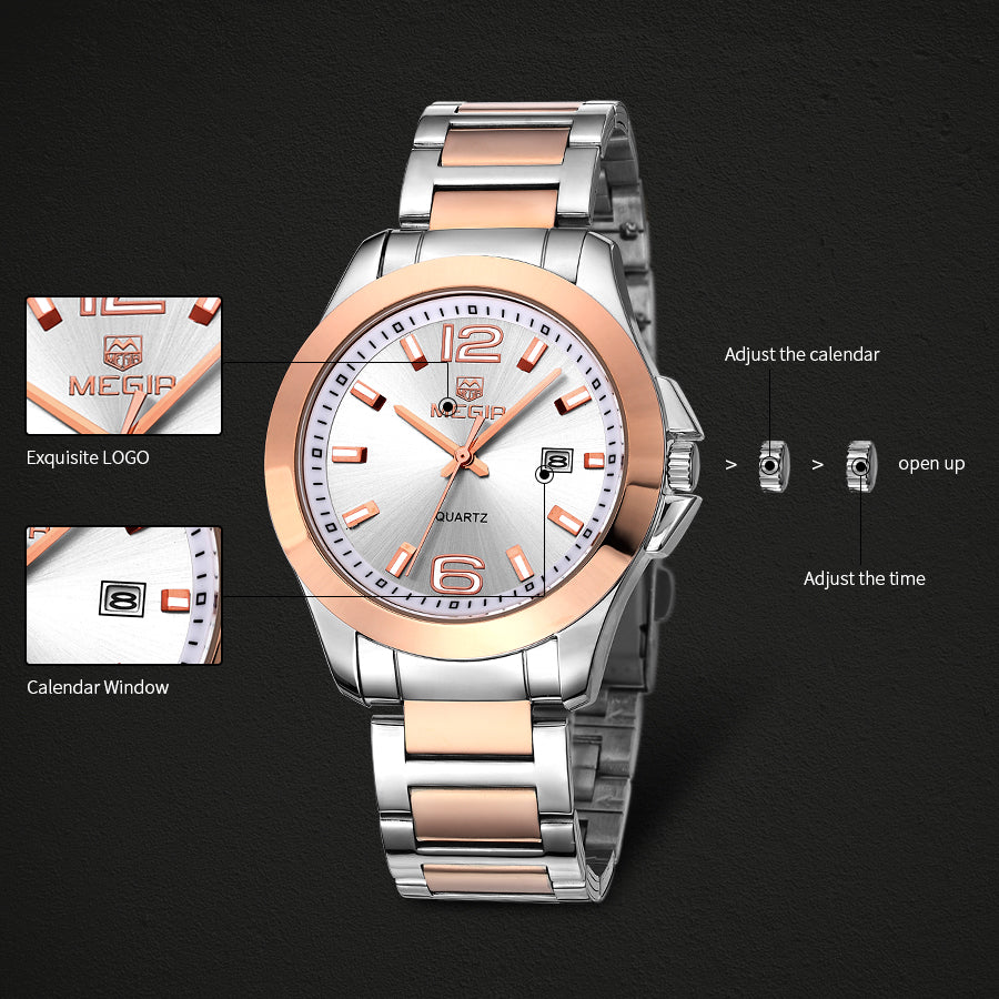 MEGIR Fashion Mens Watches for Men Top Brand Luxury Luminous Clock Steel Quartz Business Wristwatch Calendar Reloj Hombre 5006G