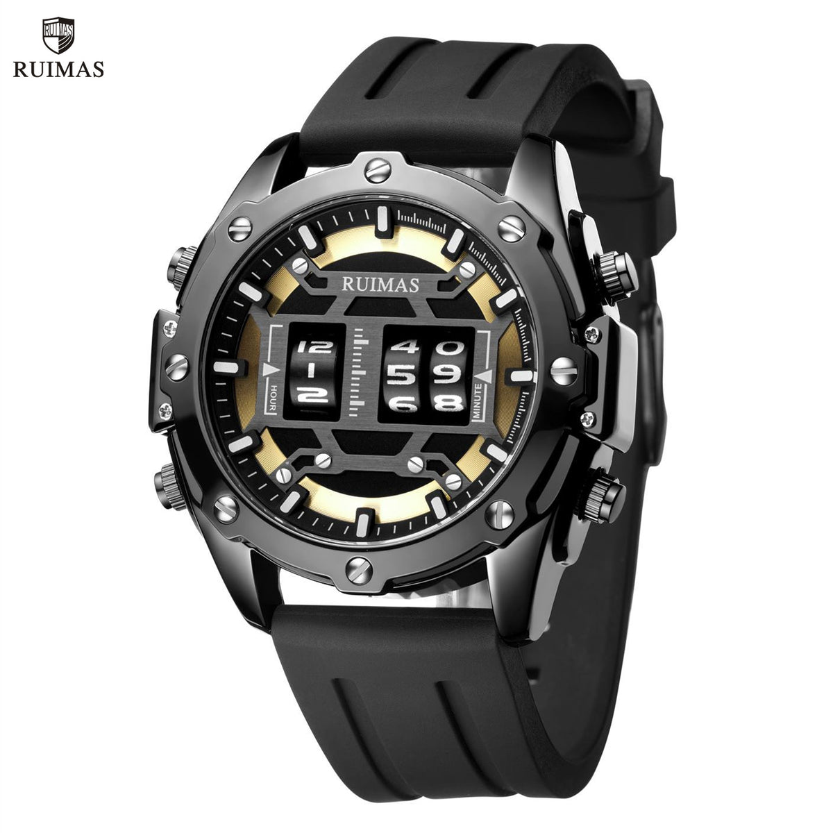 RUIMAS Mens Watches Roller Pointer Sports Quartz WristWatch Fashion Luxury Silicone Strap Waterproof Relogio Masculino 553