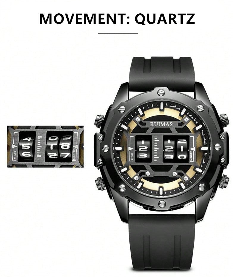 RUIMAS Mens Watches Roller Pointer Sports Quartz WristWatch Fashion Luxury Silicone Strap Waterproof Relogio Masculino 553