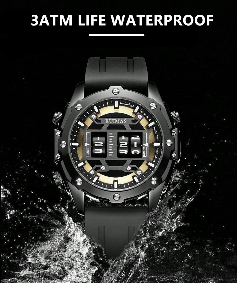 RUIMAS Mens Watches Roller Pointer Sports Quartz WristWatch Fashion Luxury Silicone Strap Waterproof Relogio Masculino 553