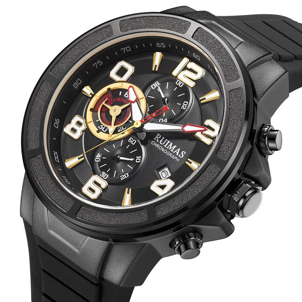 RUIMAS Chronograph Top Brand Luxury Quartz Watches for Men Waterproof Silicone Sports Clock Wristwatch Calendar Montre Homme 587