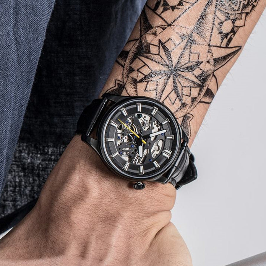 RUIMAS Men Mechanical Wristwatch Fashion Casual Leather Band Watch Luxury Sport Wrist Watch Chronograph Luminous Man Clock 6770