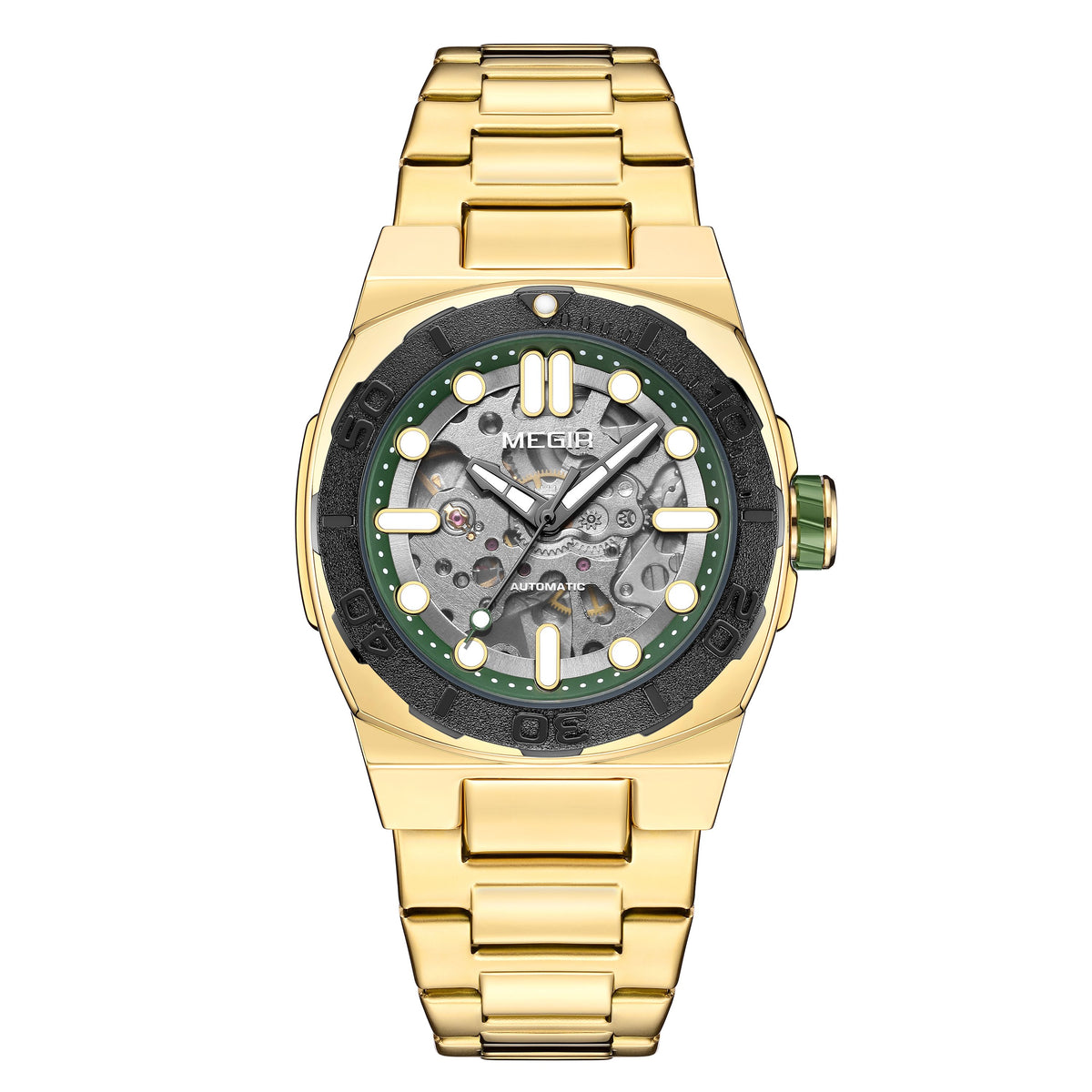 MEGIR Skeleton Dial Mechanical Watches for Men Luxury Business Wristwatch Stainless Steel Waterproof Automatic Watch Clock 8606