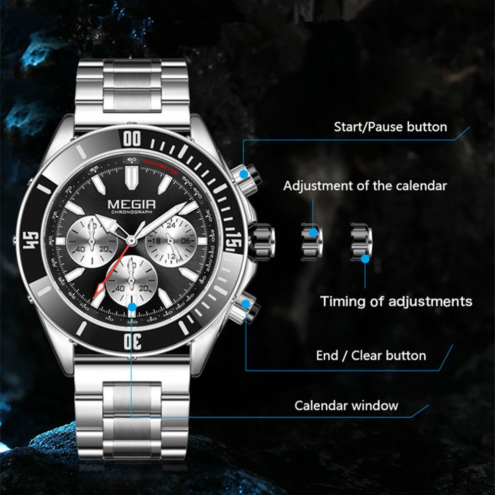 MEGIR Men Watch with Chronograph Fashion Quartz Military Waterproof Calendar Business Casual Wristwatches Clock Montre Homme 2226