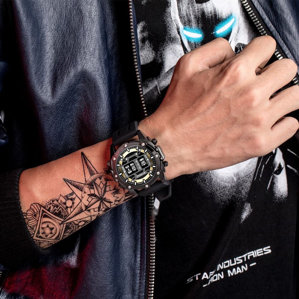 RUIMAS Mens Watches Roller Pointer Sports Quartz WristWatch Fashion Luxury Silicone Strap Waterproof Relogio Masculino 553