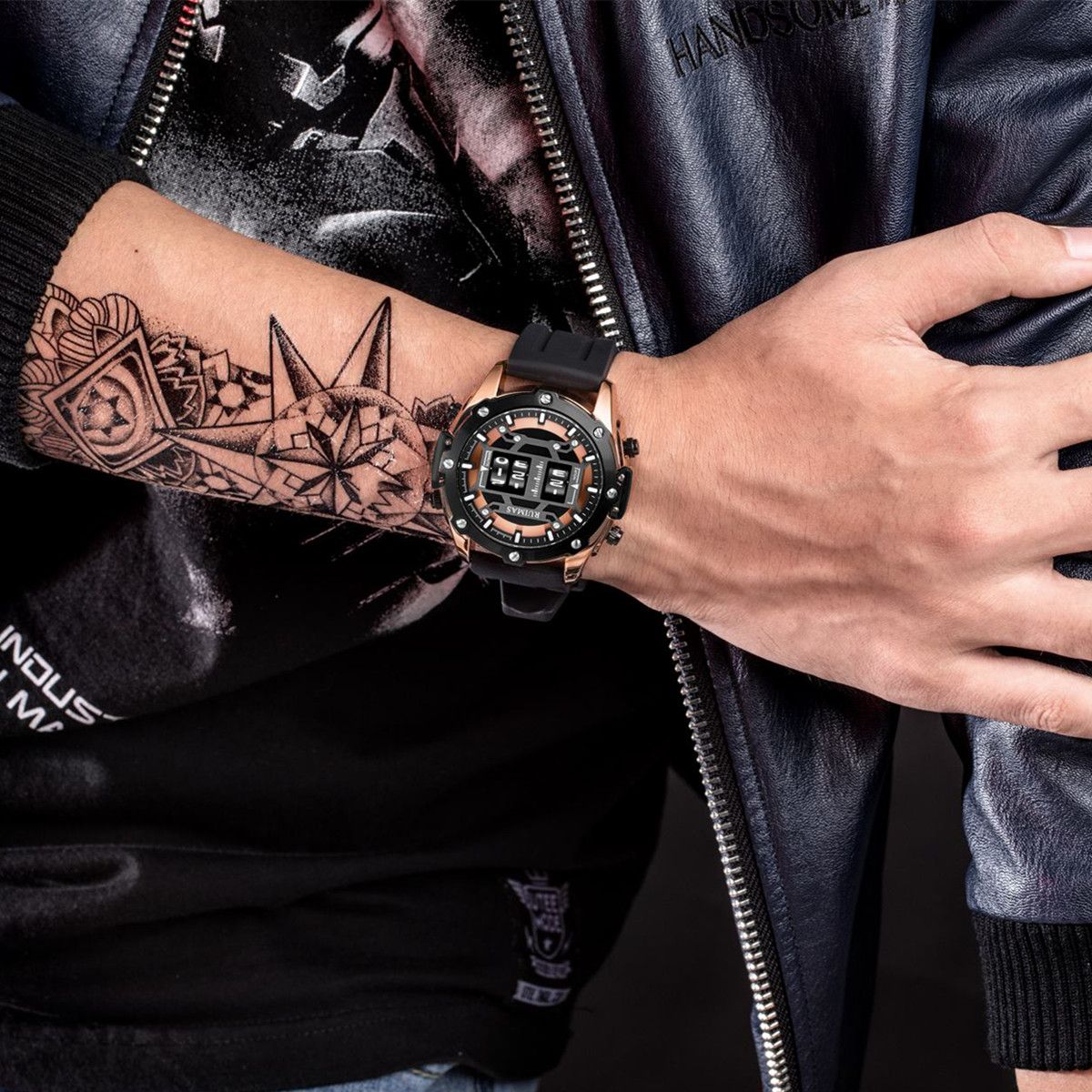 RUIMAS Mens Watches Roller Pointer Sports Quartz WristWatch Fashion Luxury Silicone Strap Waterproof Relogio Masculino 553