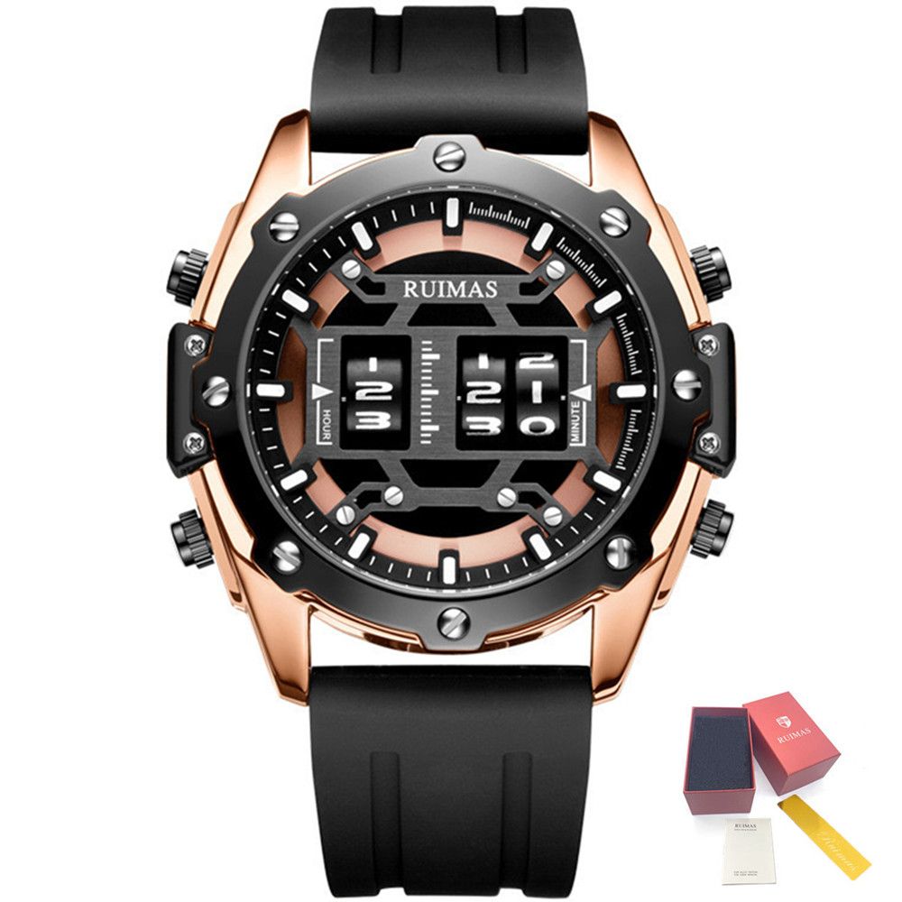 RUIMAS Mens Watches Roller Pointer Sports Quartz WristWatch Fashion Luxury Silicone Strap Waterproof Relogio Masculino 553