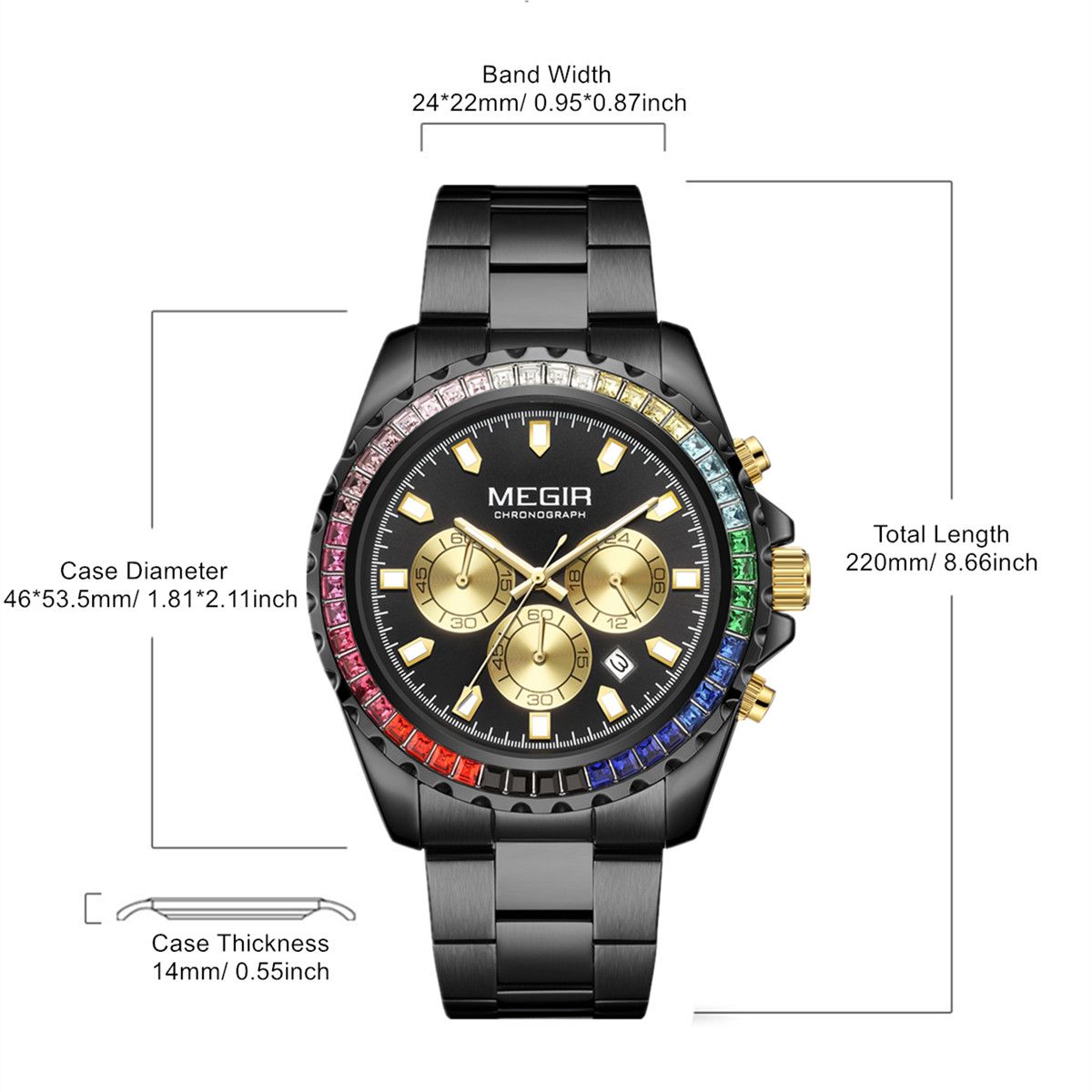MEGIR Men Watches Luxury Military Quartz Wristwatch Waterproof Stainless Steel Strap Business Watch Chronograph Date Clock Relogio Masculino 2227
