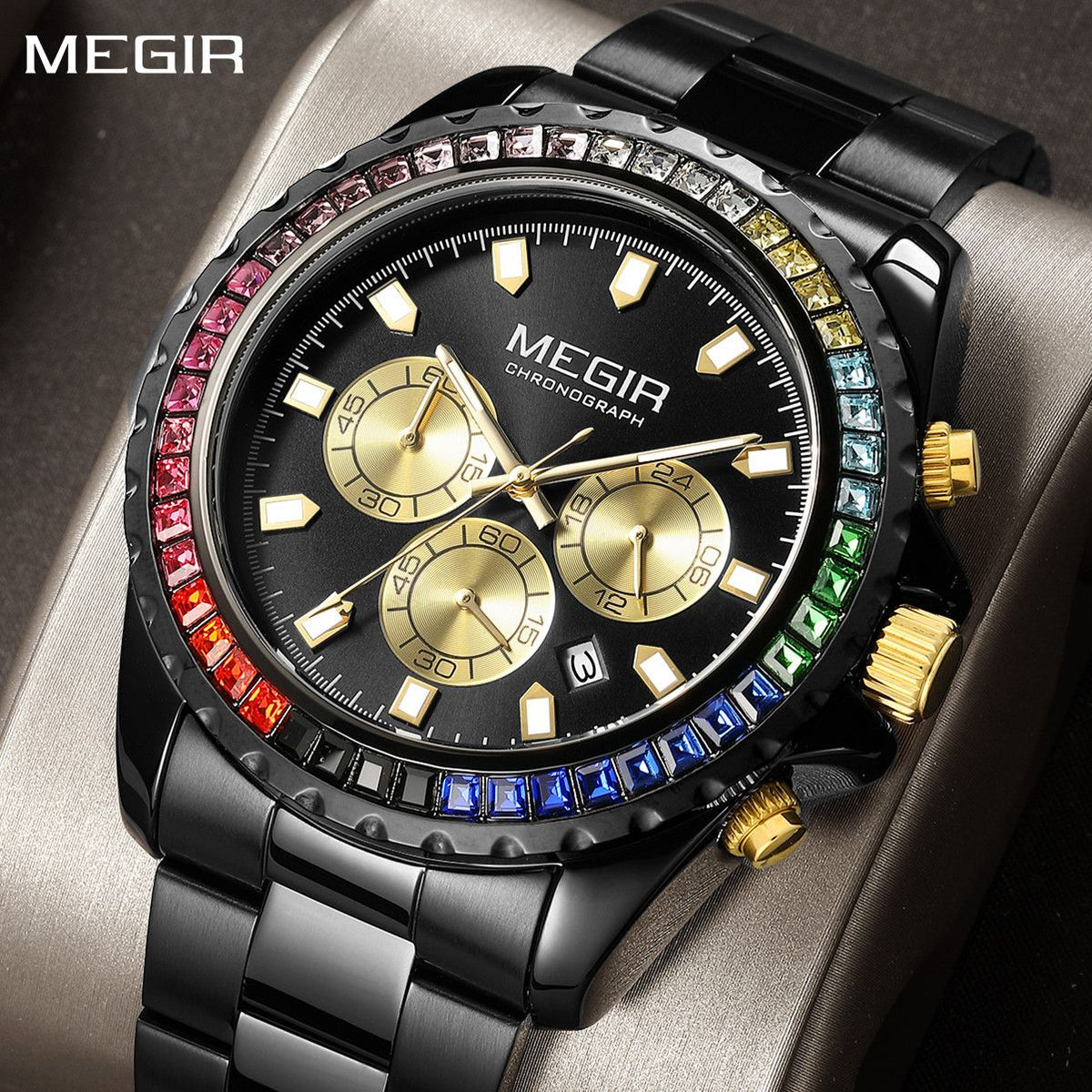 MEGIR Men Watches Luxury Military Quartz Wristwatch Waterproof Stainless Steel Strap Business Watch Chronograph Date Clock Relogio Masculino 2227