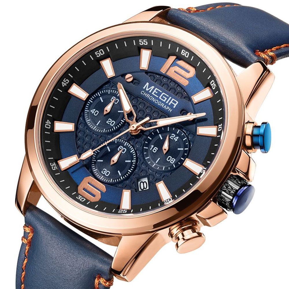 MEGIR Luxury Business Men Watch Fashion Quartz Sport Chronograph Luminous Waterproof Calendar Stainless Steel Male Wristwatch 2156