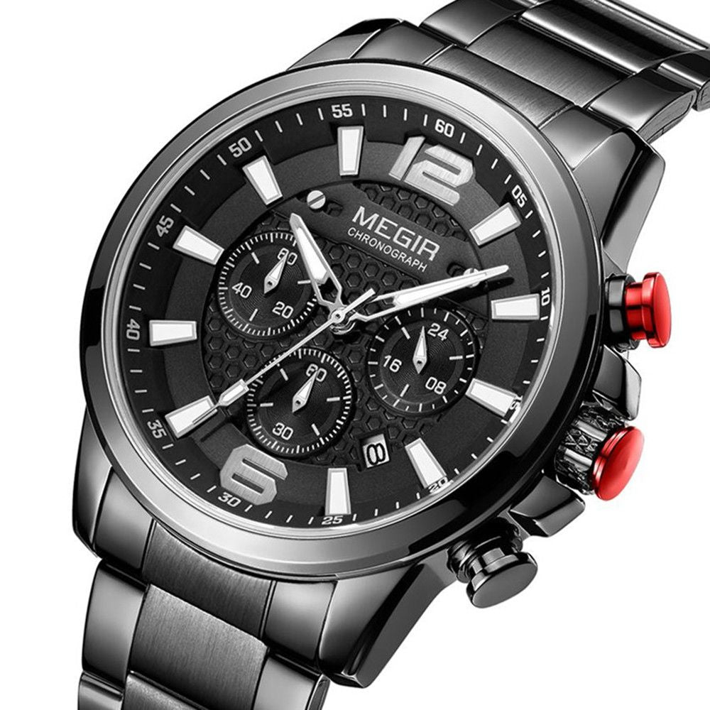 MEGIR Luxury Business Men Watch Fashion Quartz Sport Chronograph Luminous Waterproof Calendar Stainless Steel Male Wristwatch 2156