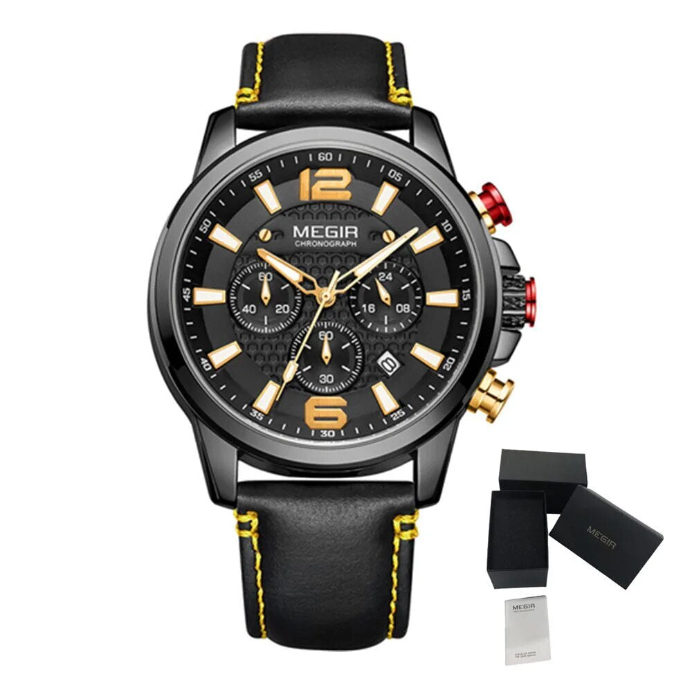 MEGIR Luxury Business Men Watch Fashion Quartz Sport Chronograph Luminous Waterproof Calendar Stainless Steel Male Wristwatch 2156