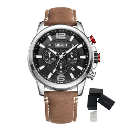 MEGIR Luxury Business Men Watch Fashion Quartz Sport Chronograph Luminous Waterproof Calendar Stainless Steel Male Wristwatch 2156