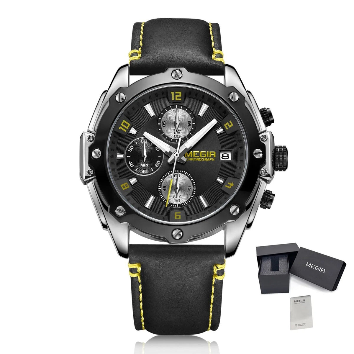 MEGIR Chronograph Men Business Watch Leather Strap Quartz Military Watch Clock Waterproof Date Clock Wristwatch Relogio Masculino 2074