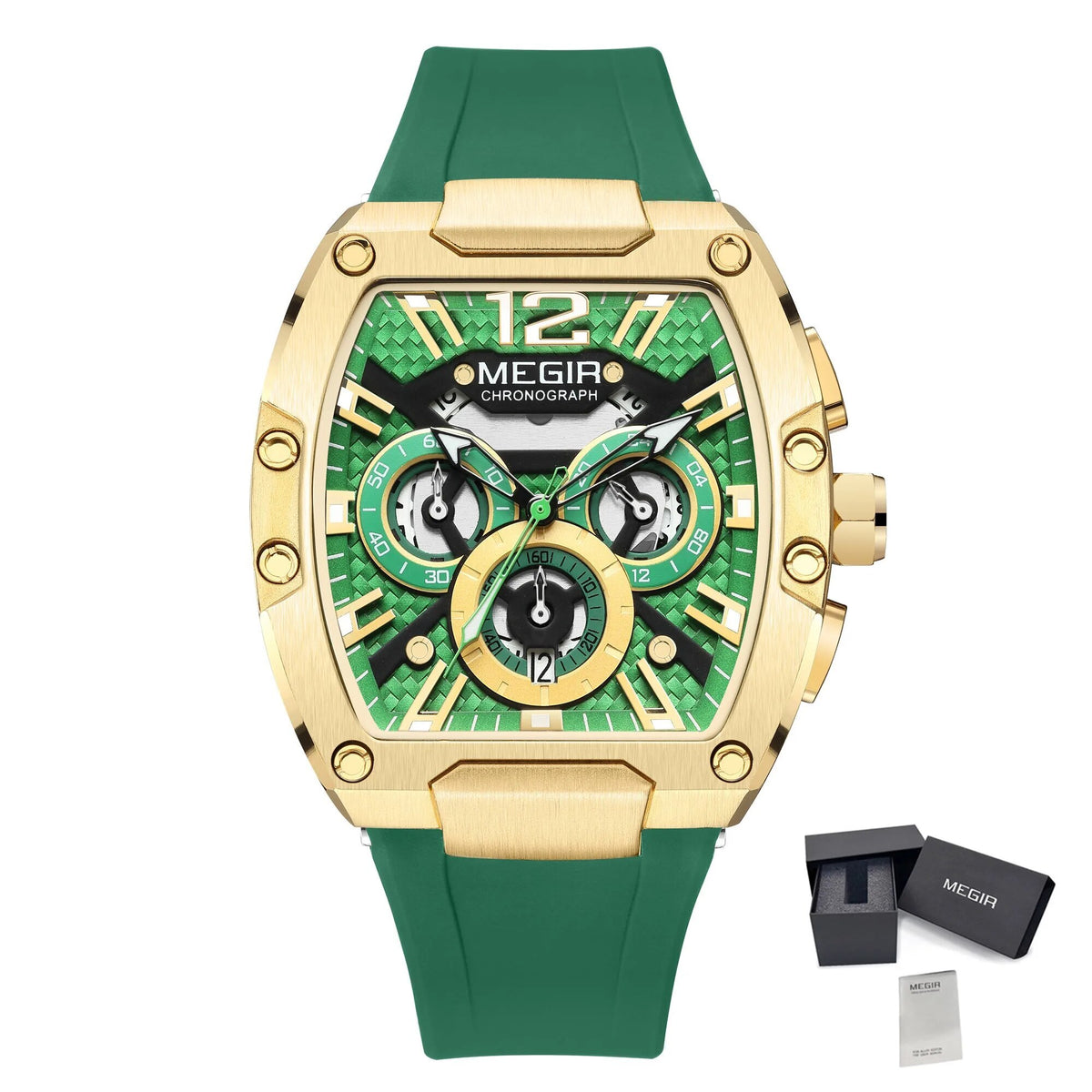 MEGIR Chronograph Luxury Sport Quartz Watch Men Waterproof Luminous Silicone Casual Big Dial Wristwatch Auto Date Reloj Hombre 8112