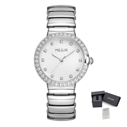 MEGIR Luxury Stainless Steel Strap Watches for Women Fashion Casual Quartz WristWatch Ladies Big Dial Dress Clock Reloj Hombre 7010
