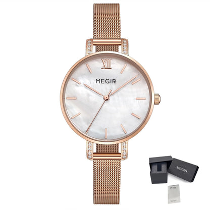MEGIR Fashion Quartz Women Bracelet Watches Luxury Casual Ladies Dress Clock Female Steel Mesh Band Wristwatch Relogio Feminino 7002