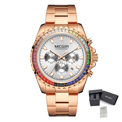 MEGIR Men Watches Luxury Military Quartz Wristwatch Waterproof Stainless Steel Strap Business Watch Chronograph Date Clock Relogio Masculino 2227