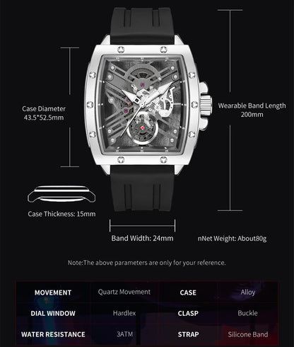 RUIMAS Luxury Fashion Men Sports Quartz Wrist Watches Waterproof Luminous Large Dial Casual Wristwatch Silicone Montre Homme 310