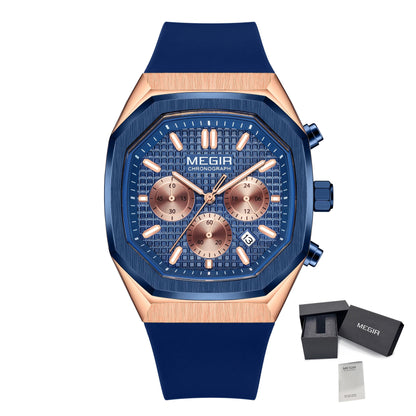 MEGIR Fashion Sport Military Watches for Men Luxury Quartz Wristwatch Silicone Strap Waterproof Date Clock 24-hour Reloj Hombre 2215
