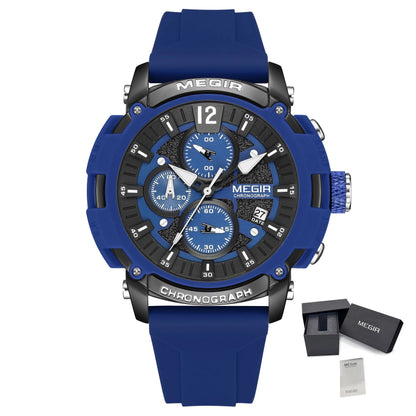 MEGIR Fashion Military Watch for Men Silicone Strap Sport Quartz Chronograph Waterproof Male Clock Wristwatch Reloj Hombre 2208