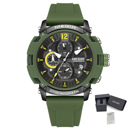 MEGIR Fashion Military Watch for Men Silicone Strap Sport Quartz Chronograph Waterproof Male Clock Wristwatch Reloj Hombre 2208