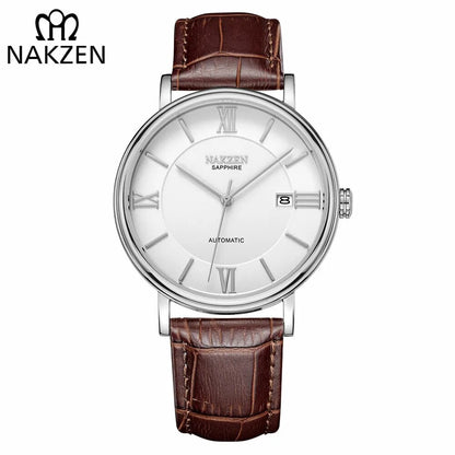NAKZEN 7002 Men Business Automatic Mechanical Watches Brand Luxury Leather Man Wrist Watch Male Clock Relogio Masculino Miyota 9015
