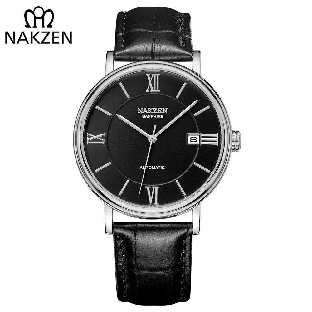 NAKZEN 7002 Men Business Automatic Mechanical Watches Brand Luxury Leather Man Wrist Watch Male Clock Relogio Masculino Miyota 9015