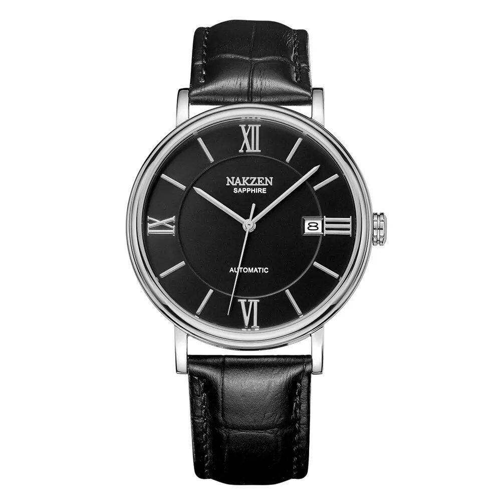 NAKZEN 7002 Men Business Automatic Mechanical Watches Brand Luxury Leather Man Wrist Watch Male Clock Relogio Masculino Miyota 9015