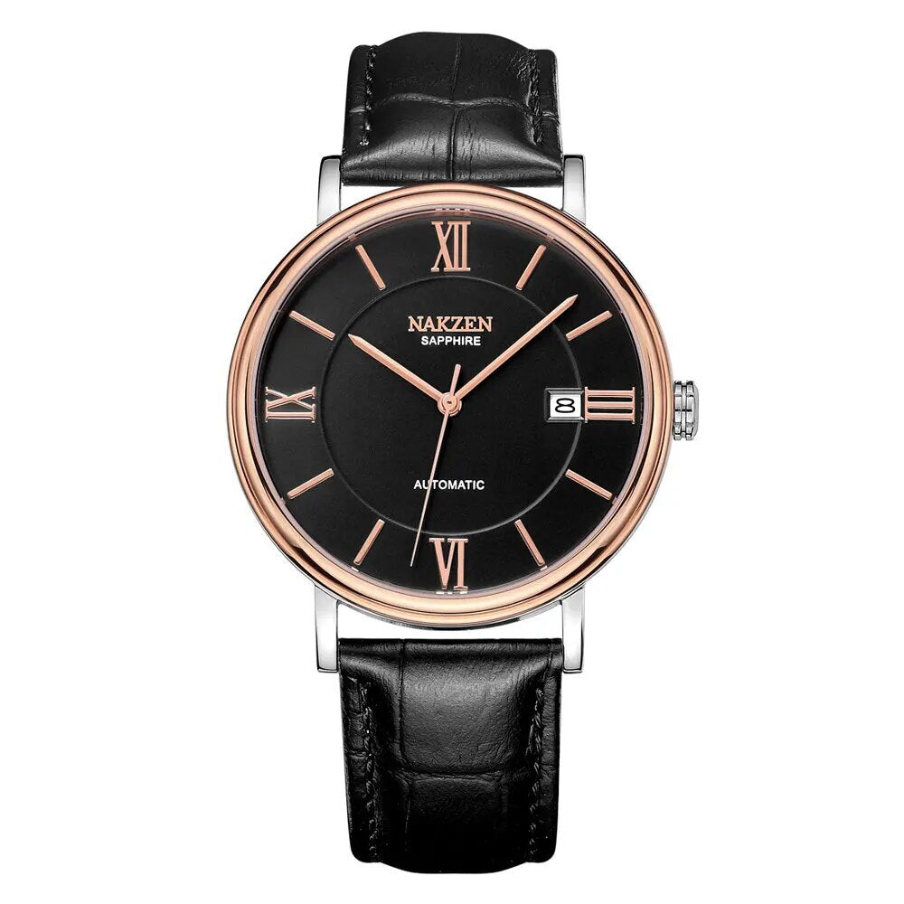 NAKZEN 7002 Men Business Automatic Mechanical Watches Brand Luxury Leather Man Wrist Watch Male Clock Relogio Masculino Miyota 9015