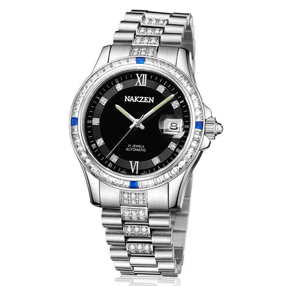 NAKZEN Men Japan NH35 Movement Automatic Mechanical Watch Elegant Diamond Stainless Steel Bracelet Watches Relogio Masculino 6013