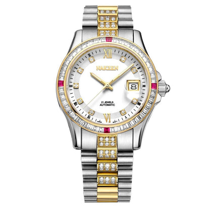 NAKZEN Men Japan NH35 Movement Automatic Mechanical Watch Elegant Diamond Stainless Steel Bracelet Watches Relogio Masculino 6013