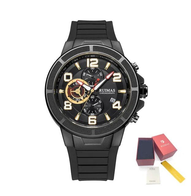 RUIMAS Chronograph Top Brand Luxury Quartz Watches for Men Waterproof Silicone Sports Clock Wristwatch Calendar Montre Homme 587
