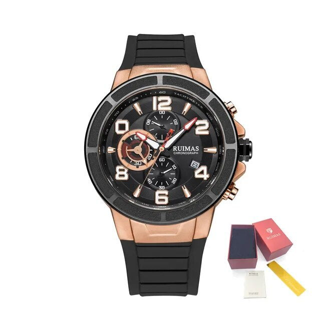 RUIMAS Chronograph Top Brand Luxury Quartz Watches for Men Waterproof Silicone Sports Clock Wristwatch Calendar Montre Homme 587