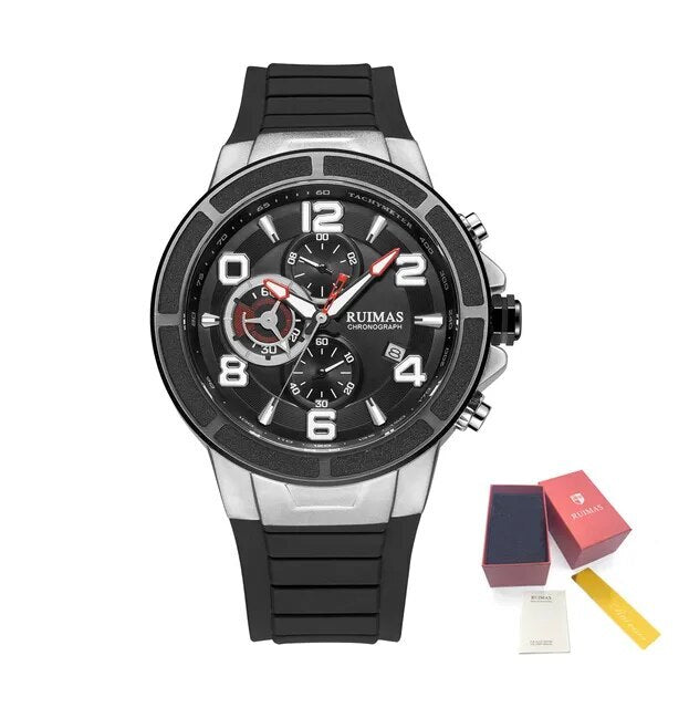 RUIMAS Chronograph Top Brand Luxury Quartz Watches for Men Waterproof Silicone Sports Clock Wristwatch Calendar Montre Homme 587