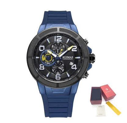 RUIMAS Chronograph Top Brand Luxury Quartz Watches for Men Waterproof Silicone Sports Clock Wristwatch Calendar Montre Homme 587