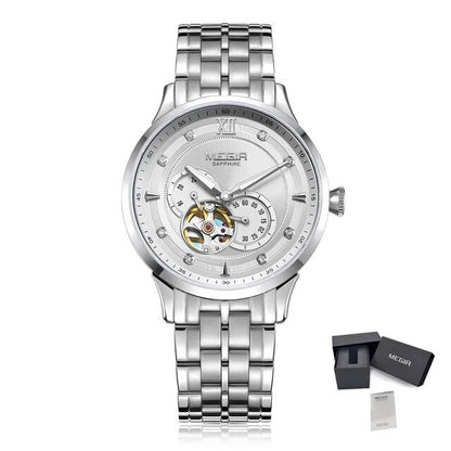 MEGIR Luxury Men Watches Stainless Steel Automatic Mechanical Watch Sapphire Steel Case Business WristWatch Montre Homme 62053