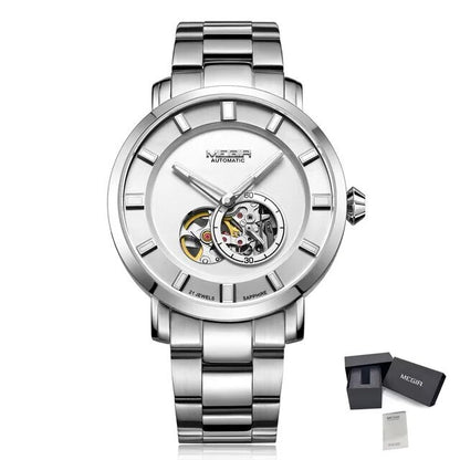 MEGIR Men Watch Hollow Out Automatic Mechanical Stainless Steel Wristwatch Waterproof Luxury Business Wrist Watch Montre Homme 62052