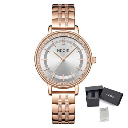 MEGIR Luxury Watches for Women Stainless Steel Dress Clock Fashion Elegant Wristwatch Quartz Watch Ladies Clock Reloj Mujer 7012
