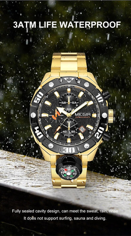 MEGIR Watch Top Brand Luxury Business Quartz Watches Chronograph Stainless Steel Calendar Luminous Clock WristWatch Montre Homme 2219