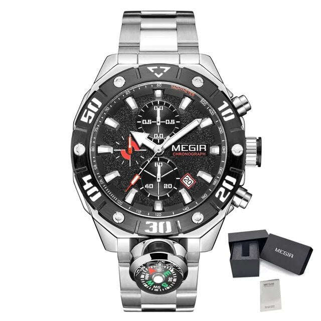 MEGIR Watch Top Brand Luxury Business Quartz Watches Chronograph Stainless Steel Calendar Luminous Clock WristWatch Montre Homme 2219