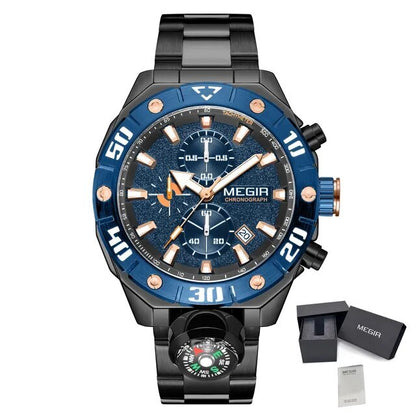 MEGIR Watch Top Brand Luxury Business Quartz Watches Chronograph Stainless Steel Calendar Luminous Clock WristWatch Montre Homme 2219
